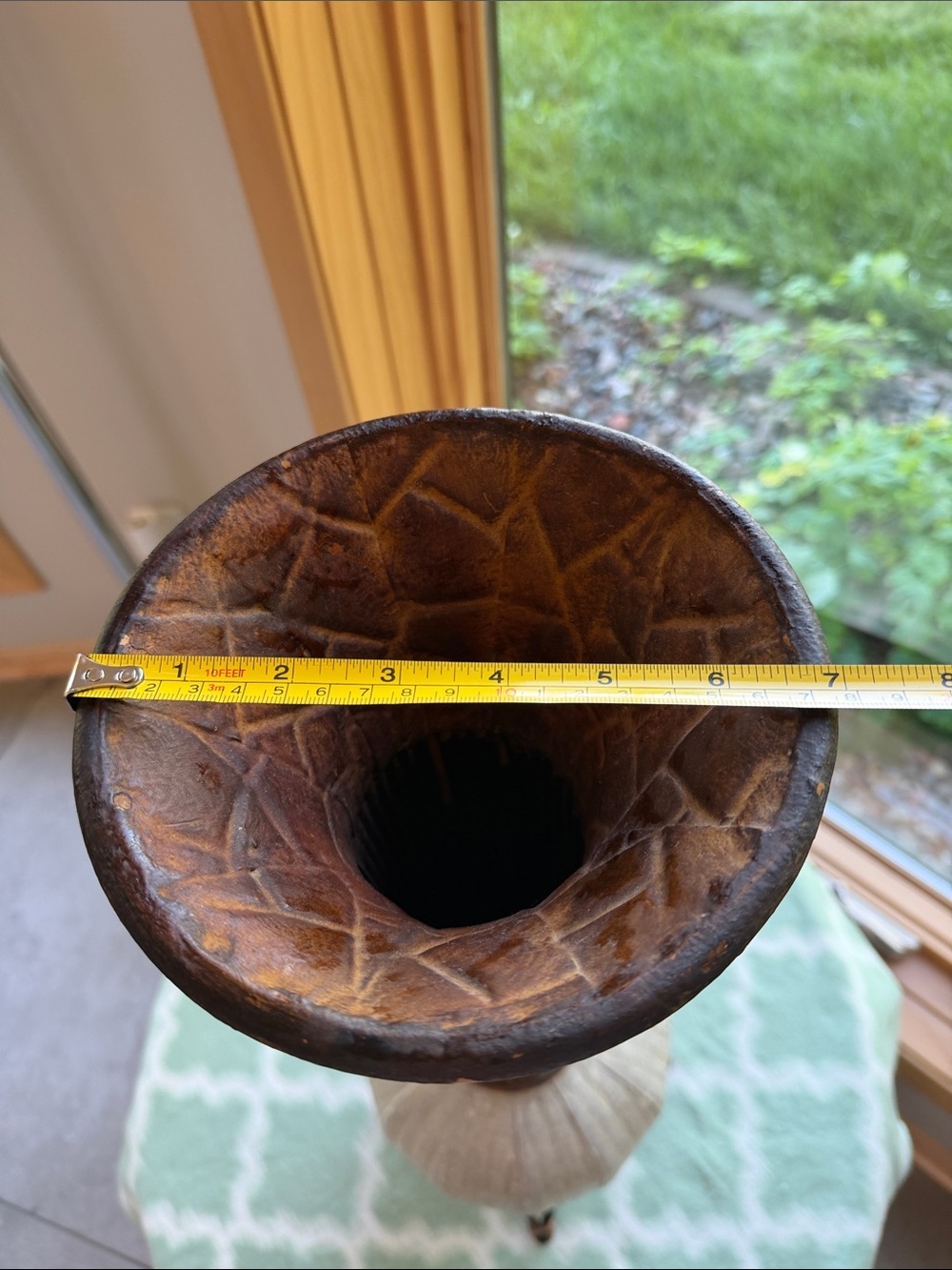 Decorative Brown and Cream Floor Vase with Textured Metal Body - Picture 6 of 6